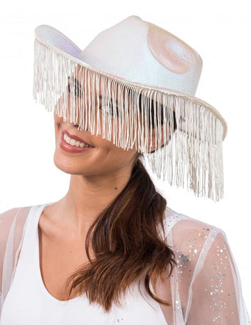 Bijeli iridescentni kaubojski šešir s rubovima za odrasle