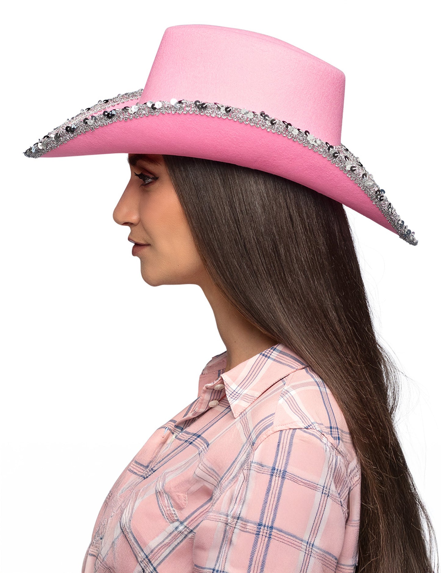 Svijetloružičasti kaubojski šešir za odrasle s cirkonima