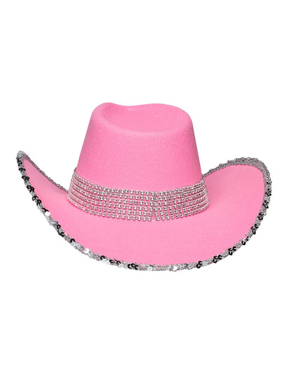 Svijetloružičasti kaubojski šešir za odrasle s cirkonima