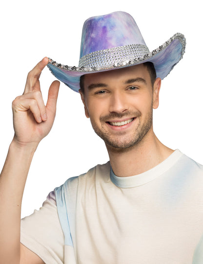 Plavo-ljubičasti tie-dye kaubojski šešir za odrasle