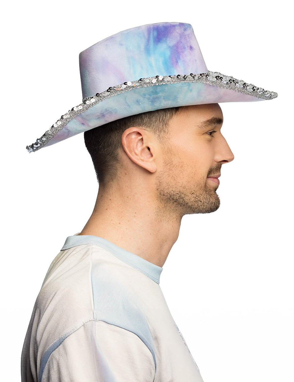 Vue de profil du chapeau de cowboy tie and dye