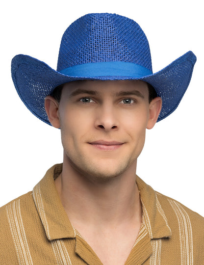 Chapeau de cowboy tressé pour adulte bleu