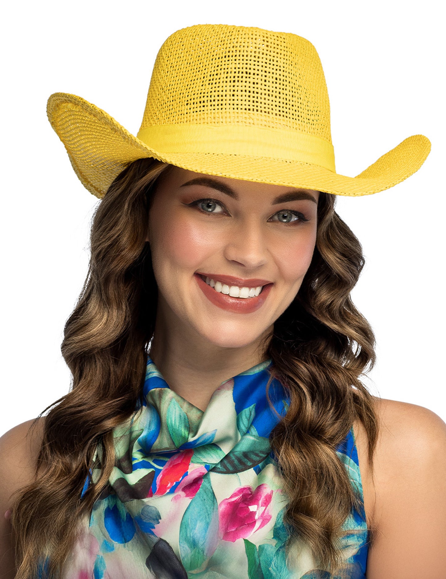 Žuti pleteni kaubojski šešir za odrasle