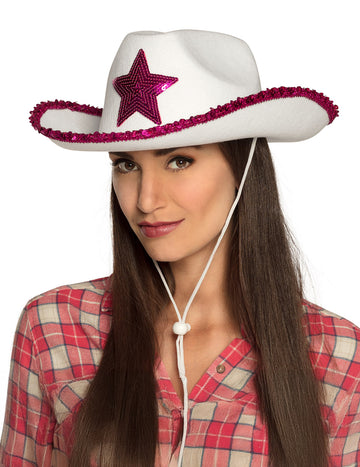 Bijela kaučarski šešir s ružičastim šljokicama zvijezde