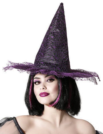 Ljubičasta čipkasti vještica šešir