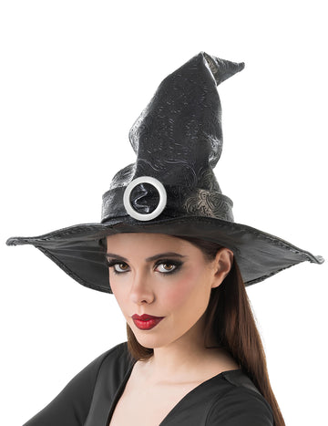 Crna teksturirana kaputa od umjetne kože vještica