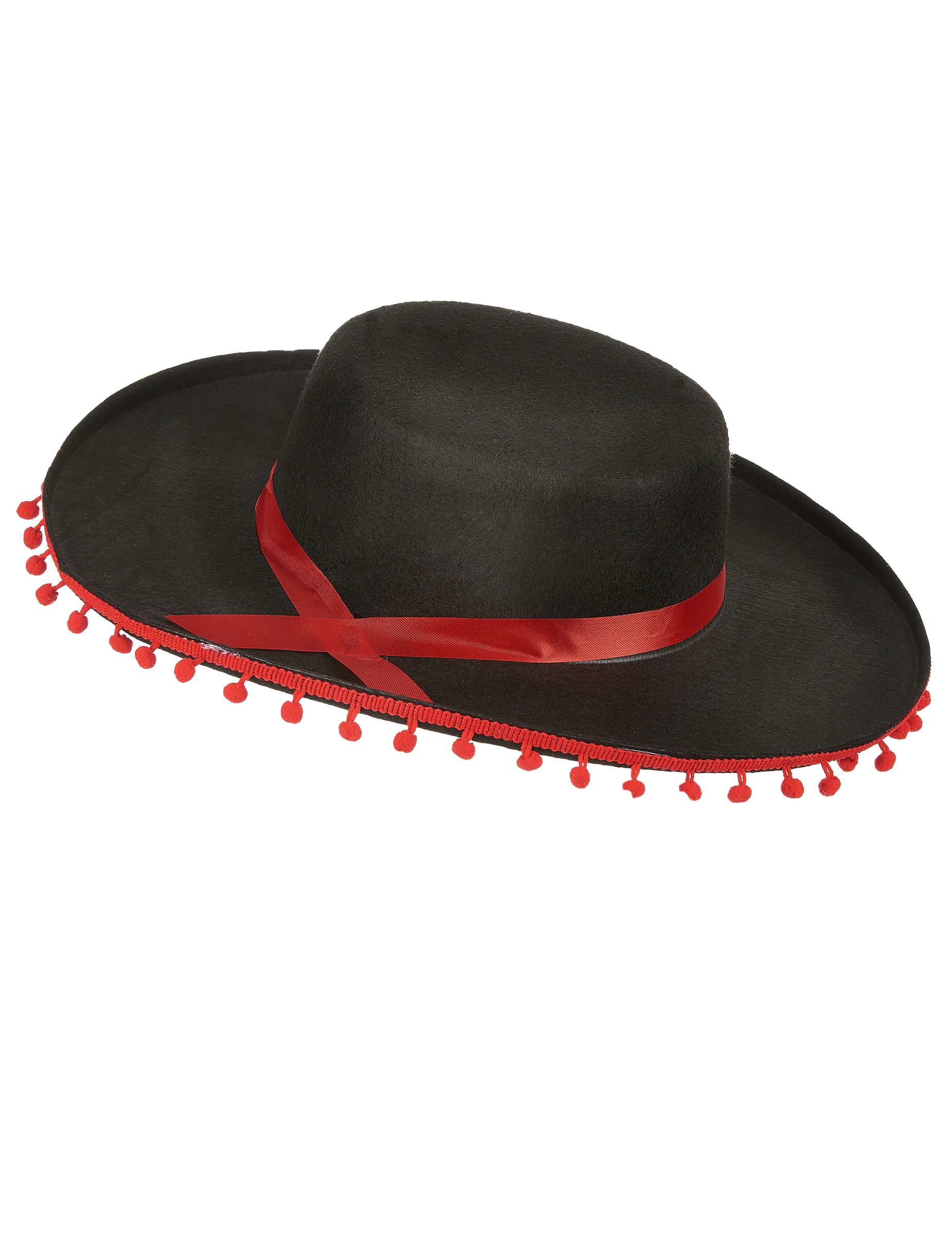 Vue de profil du chapeau espagnol pour homme noir et rouge