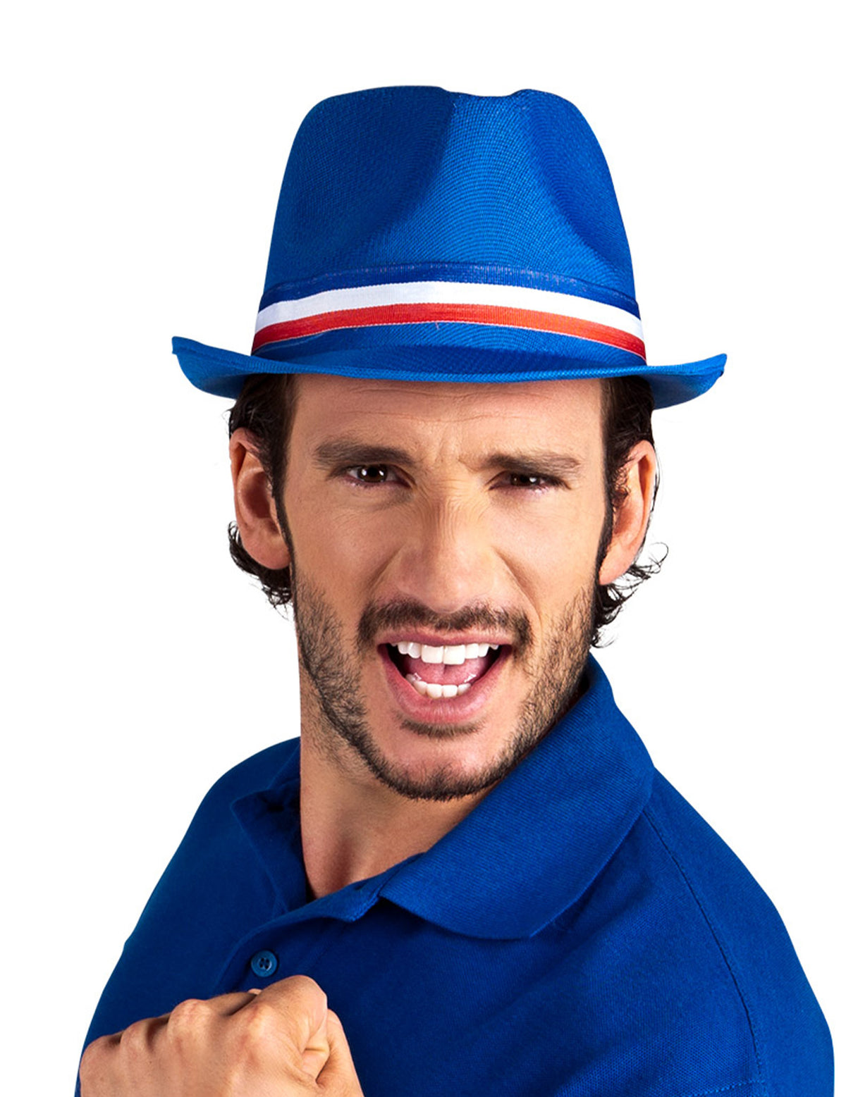 Chapeau gangster supporter France pour adulte bleu avec ruban bleu blanc rouge