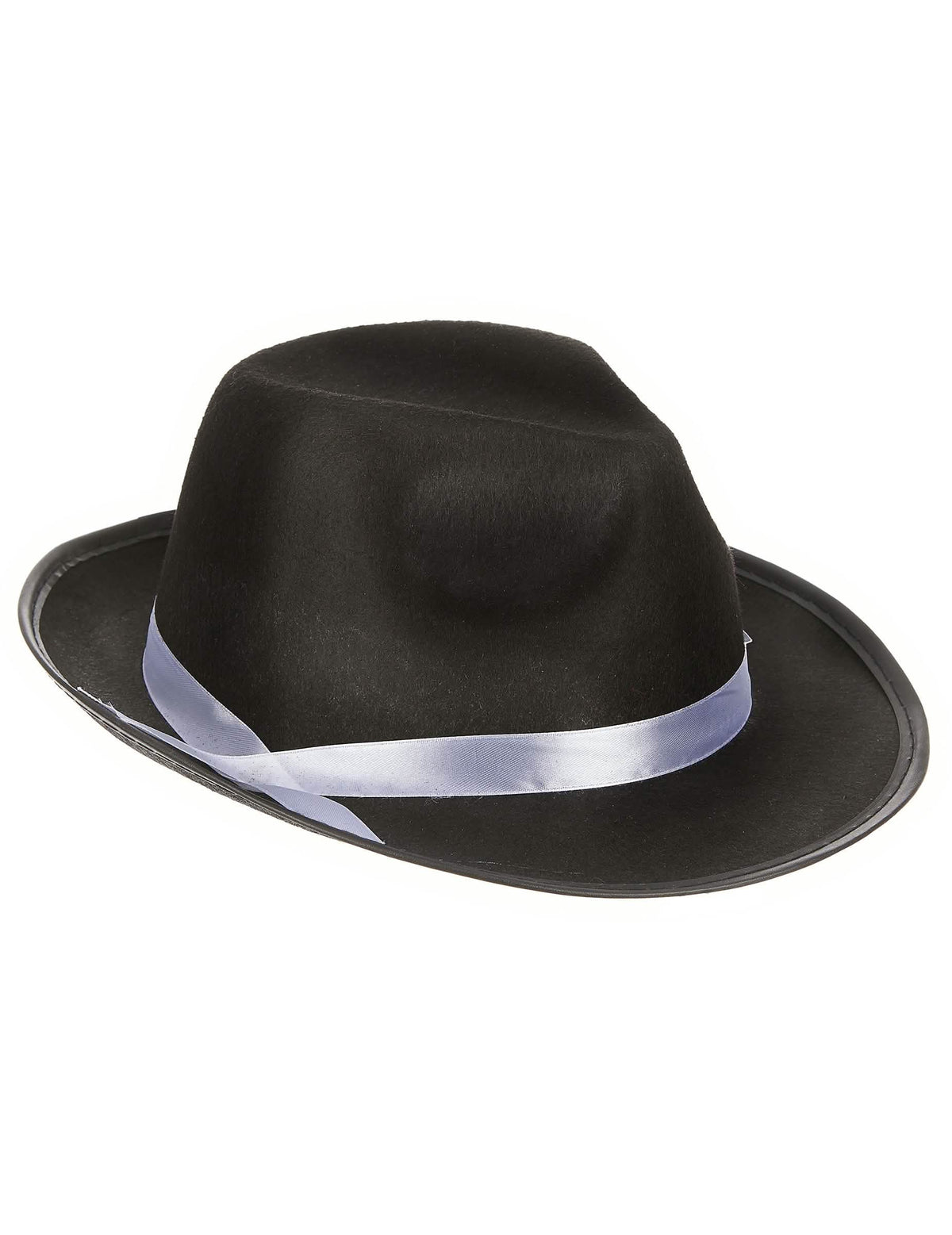 Chapeau gangster pour adulte noir avec ruban blanc satiné