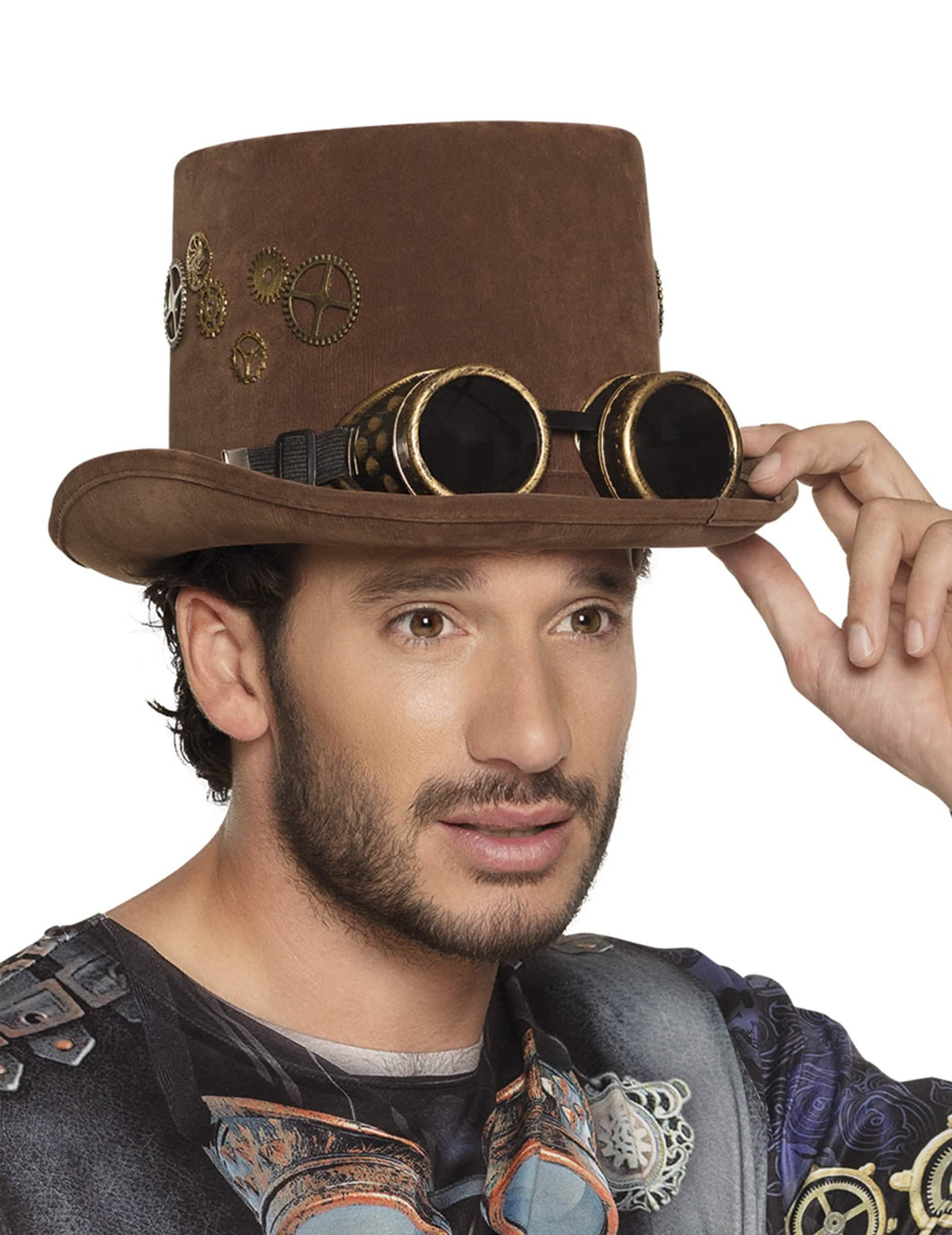 steampunk cilindar za odrasli smeđa s rouages i naočale