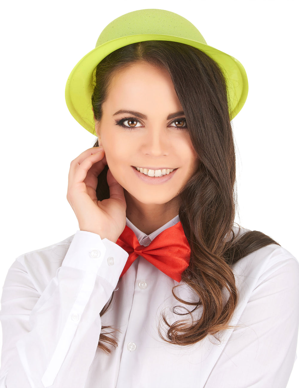 Vue de face du chapeau melon pailleté pour adulte