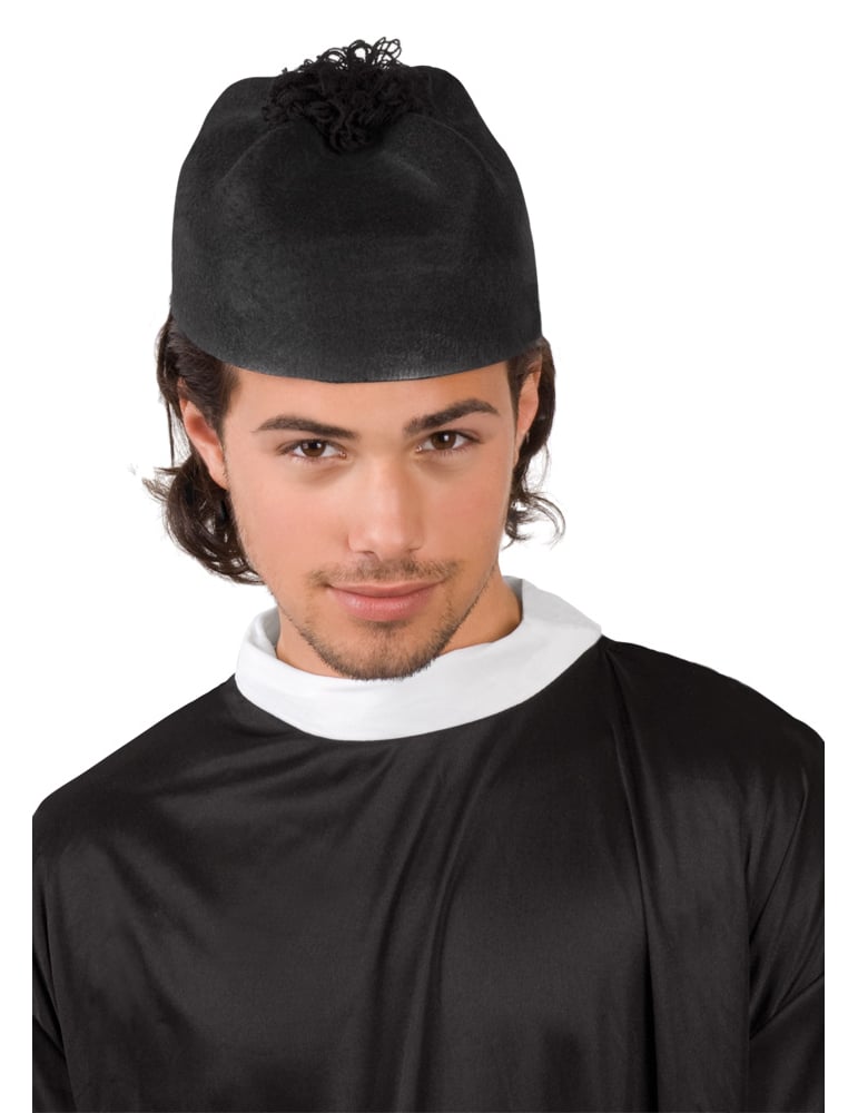 Chapeau de prêtre pour adulte noir avec pompon