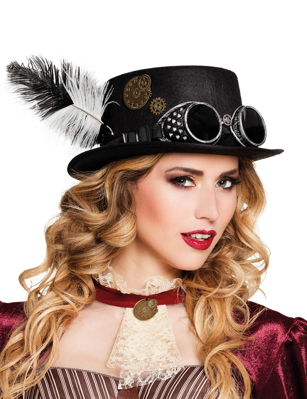 steampunk šešir za odrasli crna s zupčanicima i perjem