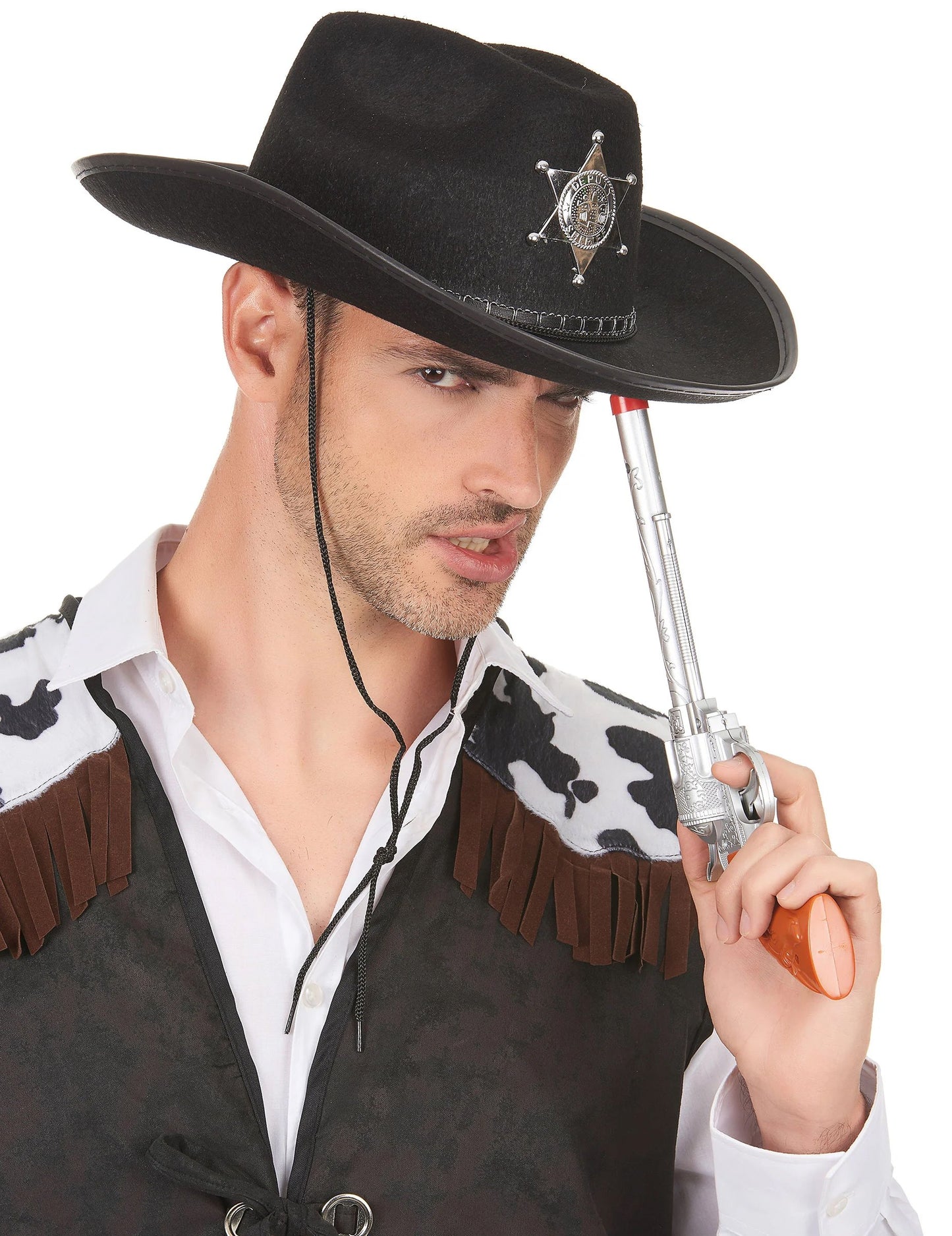 Chapeau Sherif pour adulte noir avec étoile argentée