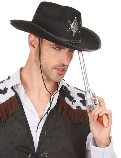 Chapeau Sherif pour adulte noir avec étoile argentée
