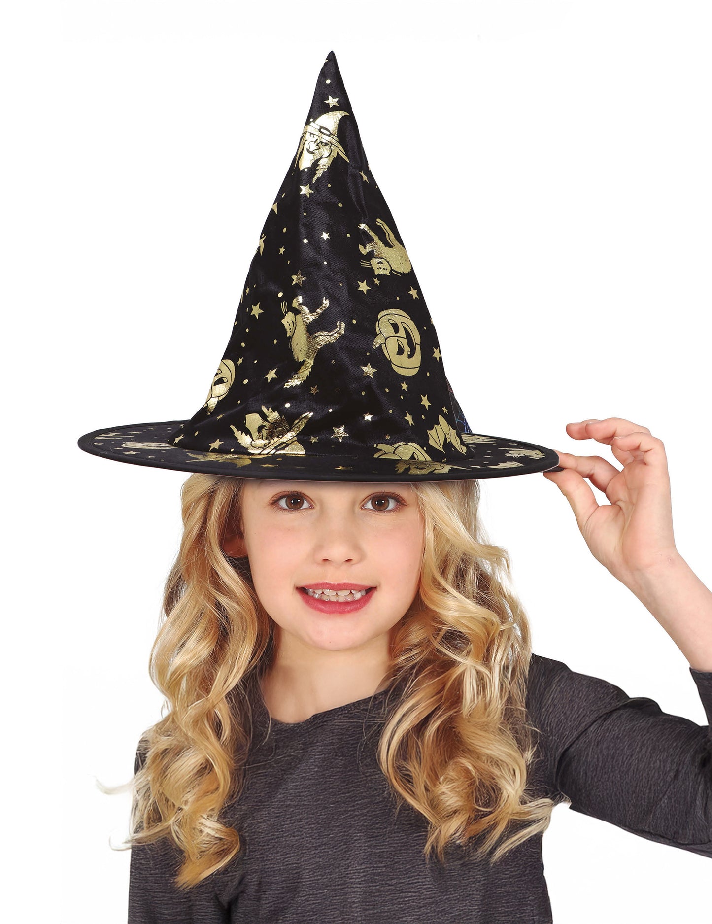 Crno-zlatni vještičji šešir za djecu