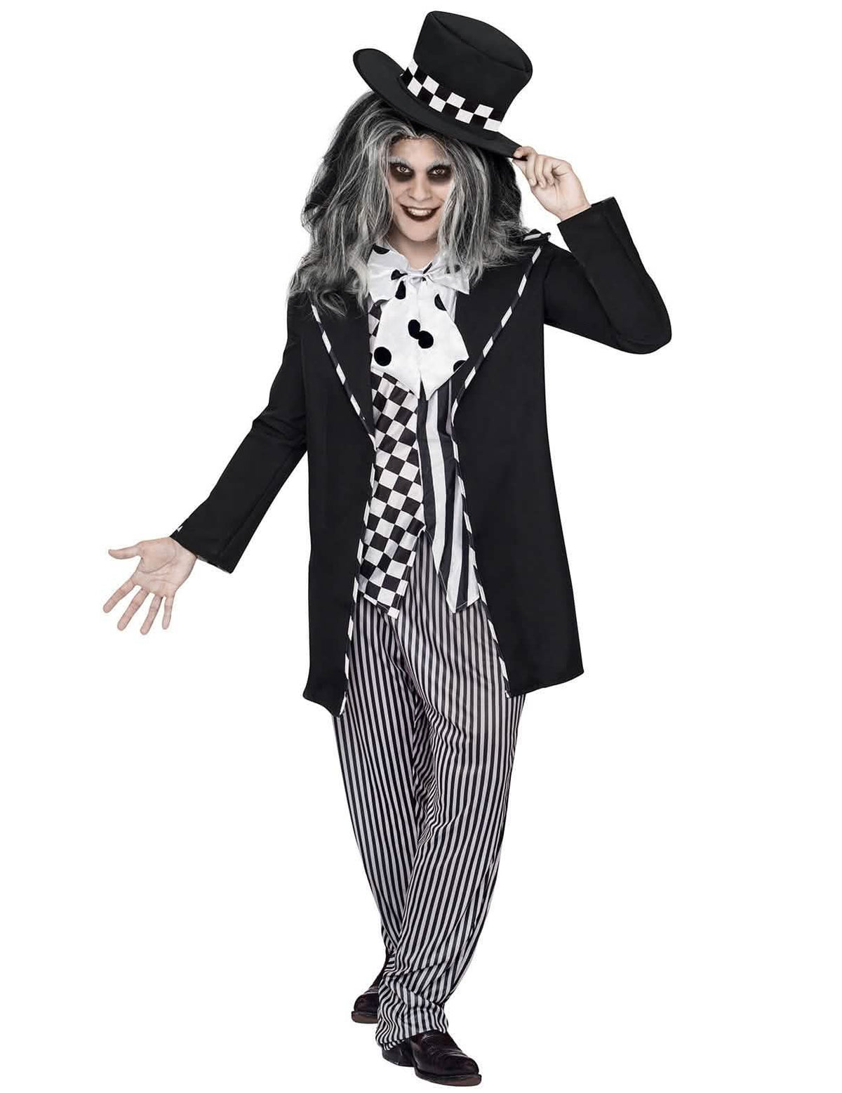 Kostim ludog šeširdžije iz bajke za halloween za muškarac crno i bijelo