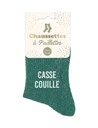 Vue de l'emballage des chaussettes à paillettes Casse couille pour femme