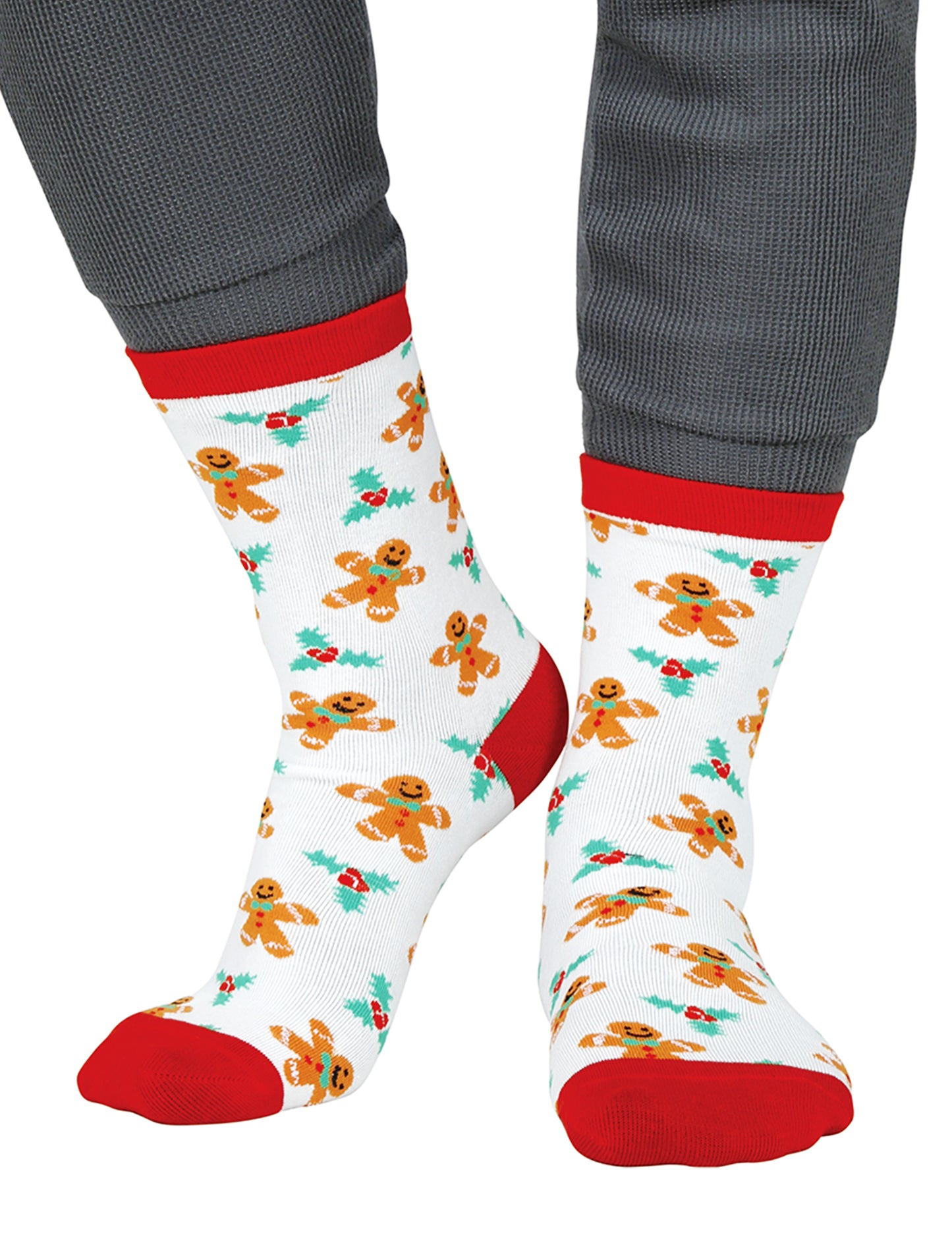 Bijele božićne čarape za odrasle s uzorkom medenjaka