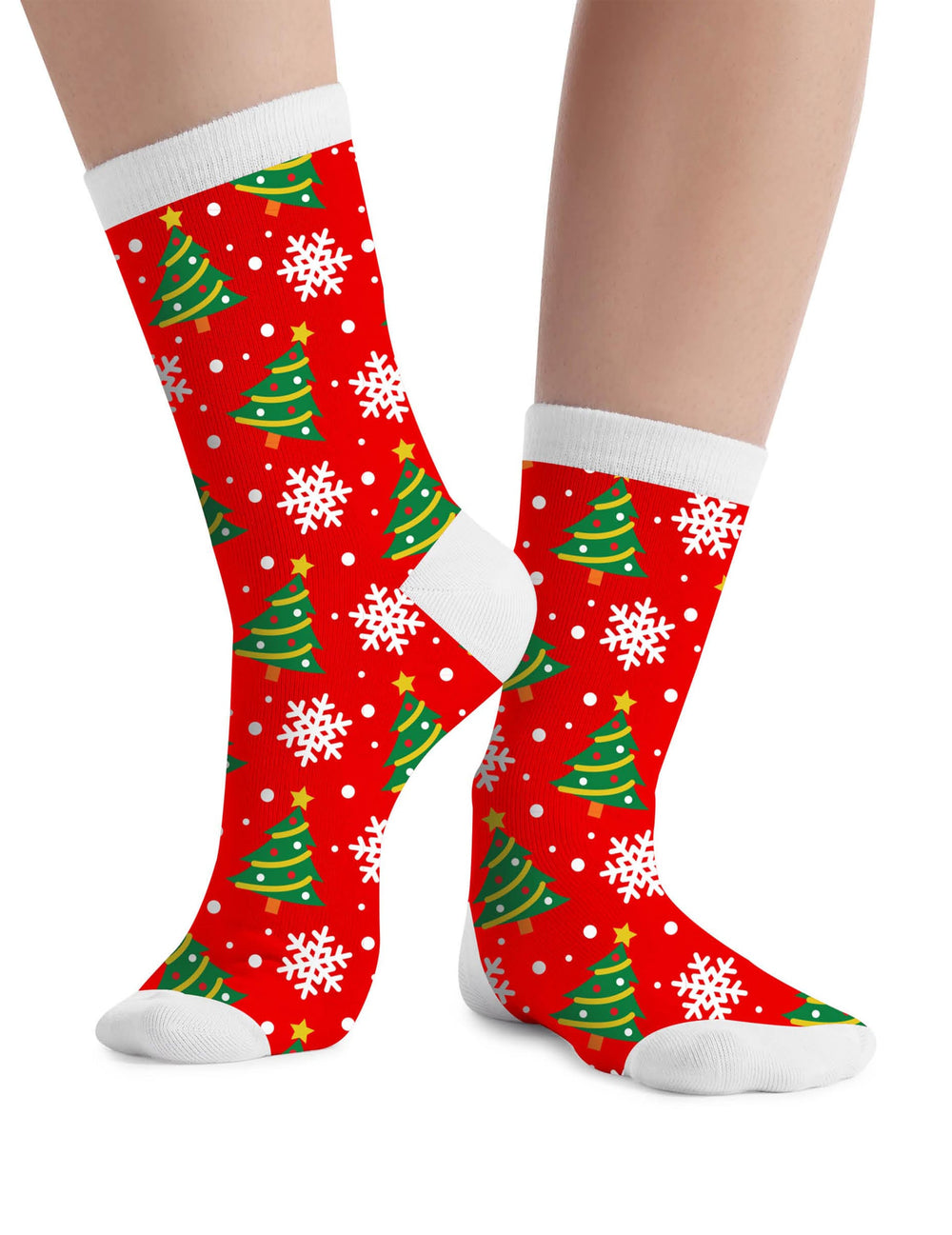 Chaussettes de Noël motifs sapins pour adulte rouges et blanches