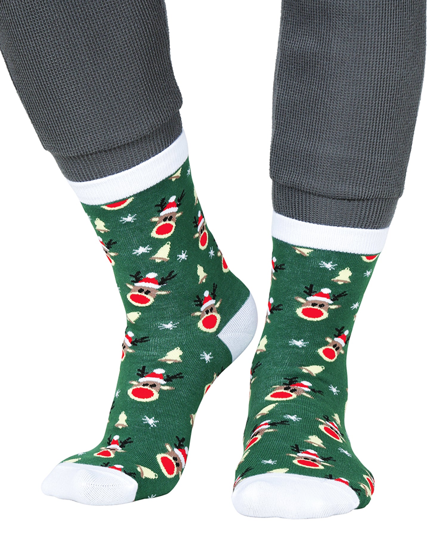 Zelene božićne čarape za odrasle s uzorkom sobova