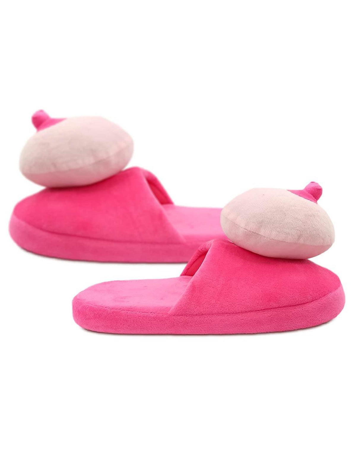 Chaussons humoristiques seins pour adulte rose en peluche