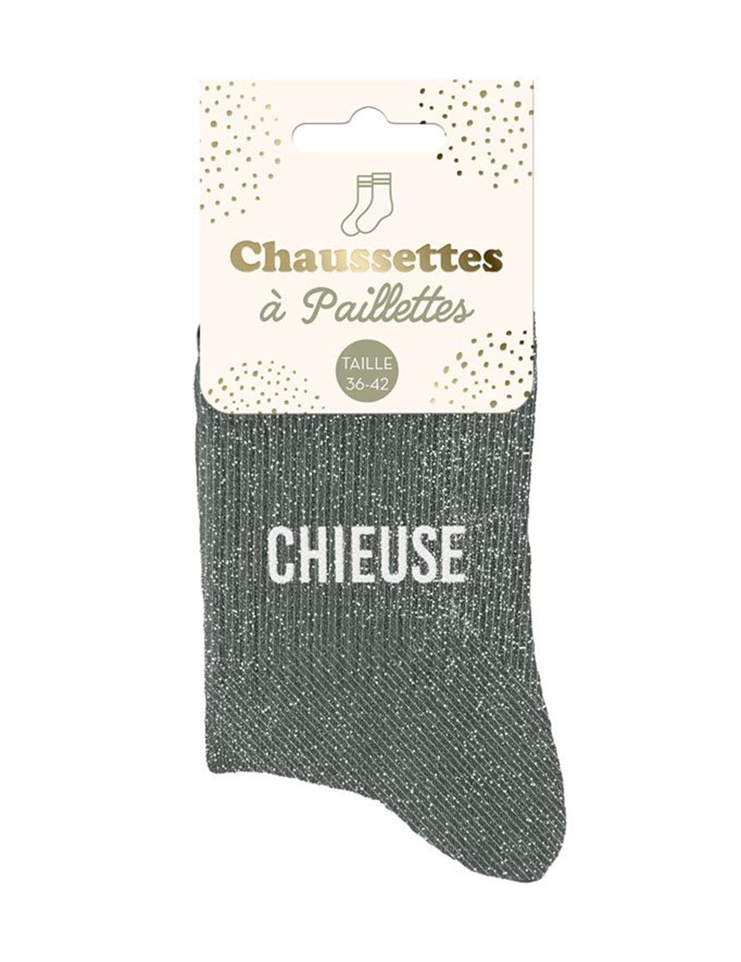 Vue du packaging des chaussettes à paillettes Chieuse
