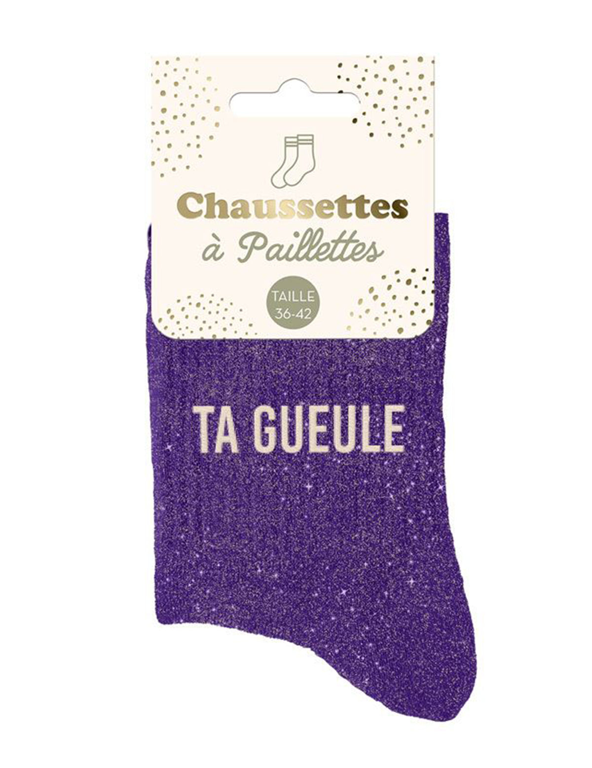 Détail de l'emballage des chaussettes à paillettes Ta gueule
