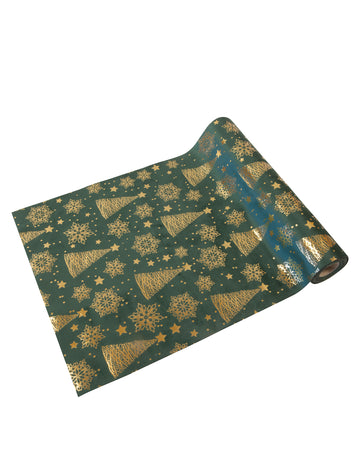 3m zeleni baršunasti nadstolnjak s metalik zlatnim printom jele