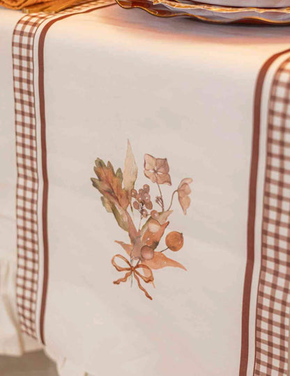 Stolna staza Jesenski buket od krem i auburn tkanine 28 cm x 3 m