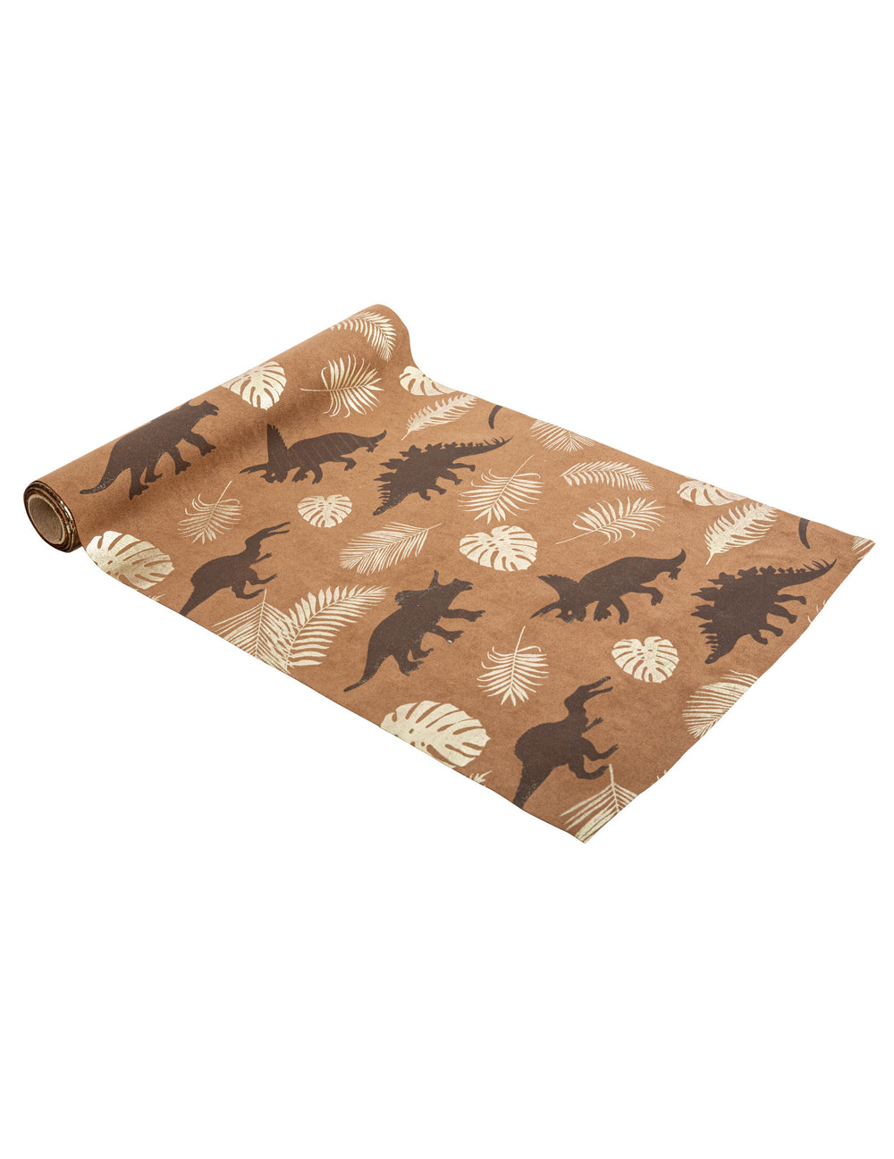 Chemin de table dinosaures pour fête suédine camel et feuilles dorées