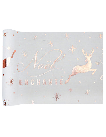 Pamučni stolnjak Enchanted Christmas u ružičasto-zlatnoj boji 3m x 28 cm motivi jelena