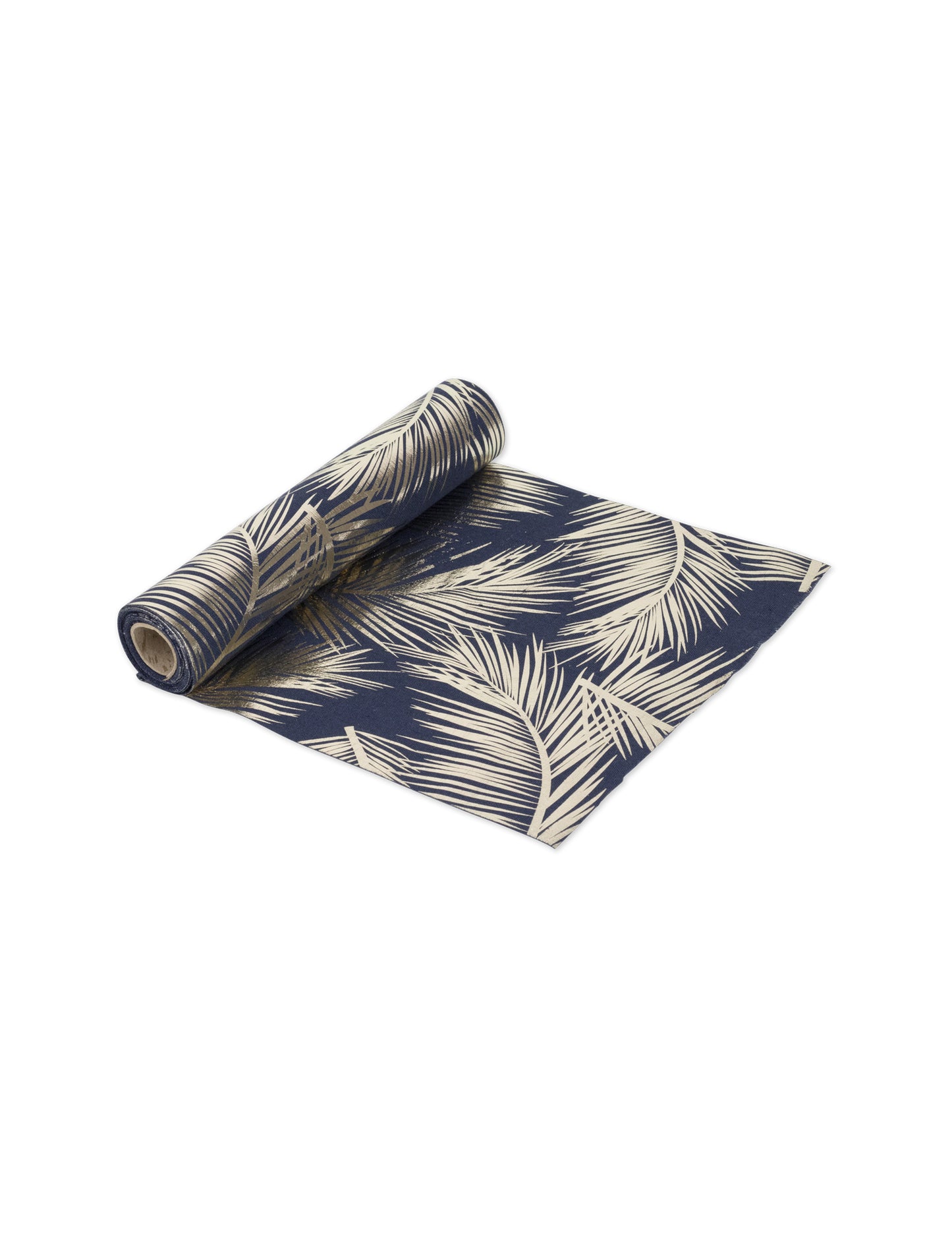 Šik tamnoplavi laneni nadstolnjak sa zlatnim papratima 28 cm x 5 m