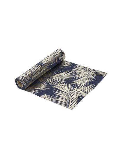Šik tamnoplavi laneni nadstolnjak sa zlatnim papratima 28 cm x 5 m