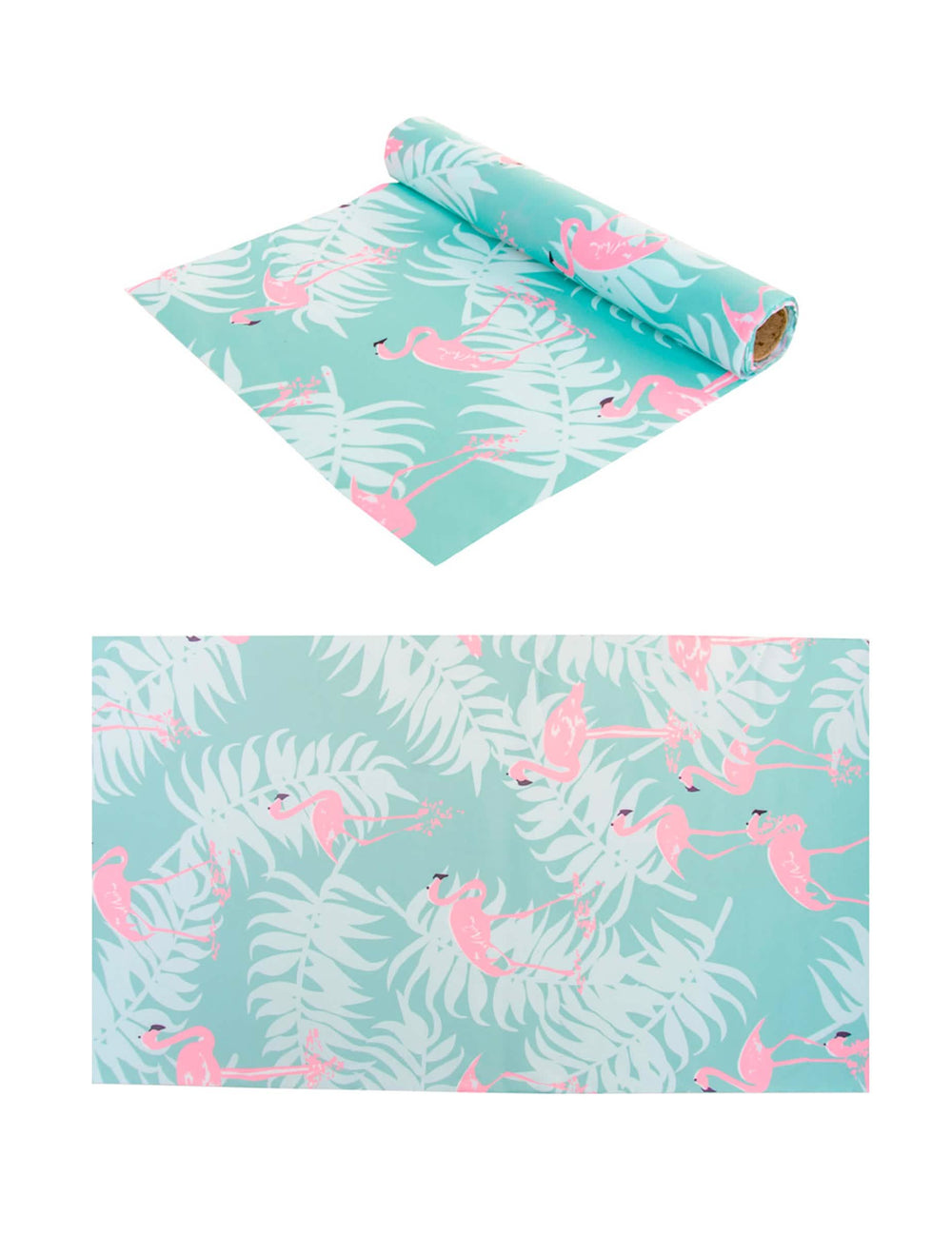 Nadstolnjak od tkanine s ružičastim flamingosima za tropsku dekoraciju pastelno plava