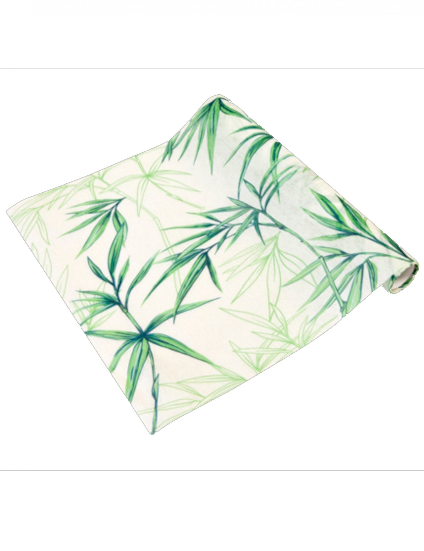 Chemin de table intissé feuillage bambou pour décoration zen blanc et vert