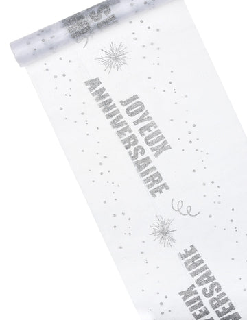 Organza stol veseli rođendan srebro 29 cm x 5 m