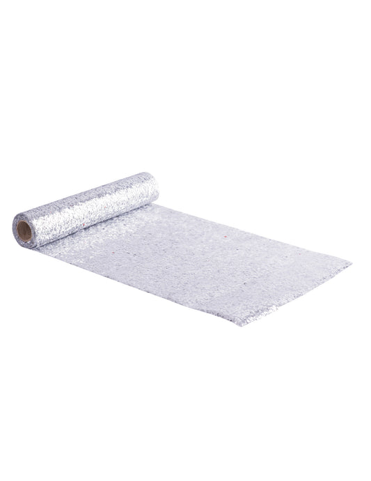 Chemin de table à sequins pailleté pour fête argenté ajustable