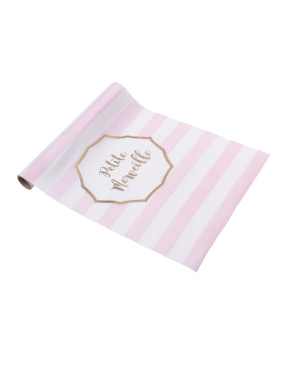 Chemin de table petite merveille rayé rose et or en tissu
