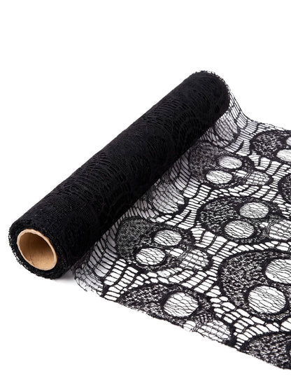 Stolna traka s motivom lubanje od crne čipke 28 cm x 3 m