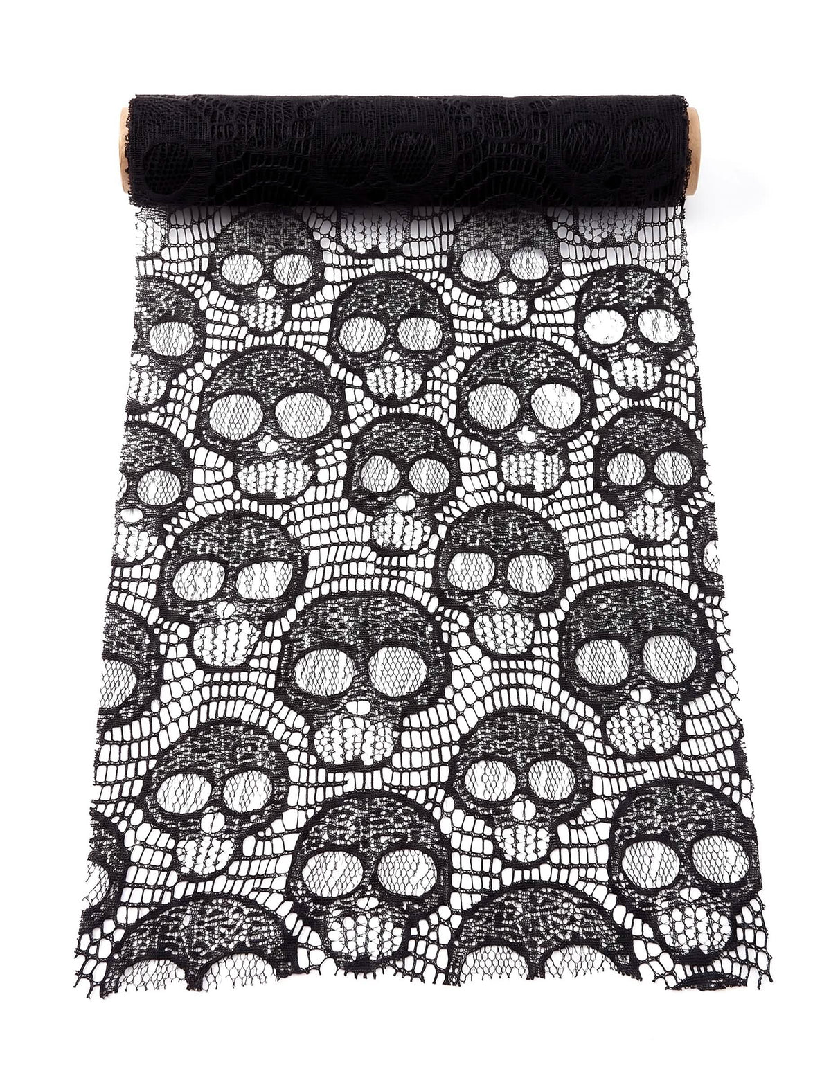 Stolna traka s motivom lubanje od crne čipke 28 cm x 3 m