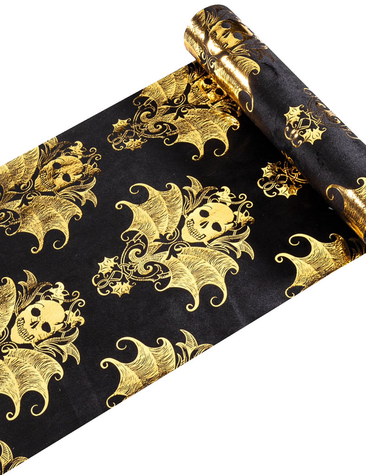 Chemin de table squelette doré baroque pour décoration velours noir