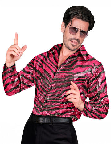 Chemise à sequins tigrée rose homme