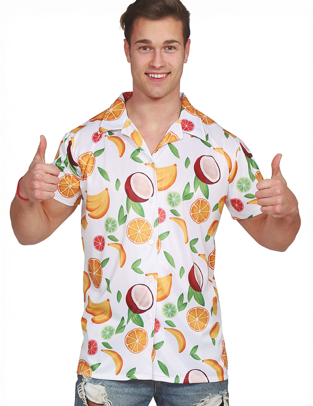 Chemise hawaïenne fruits exotiques pour homme blanche à imprimé fruits colorés