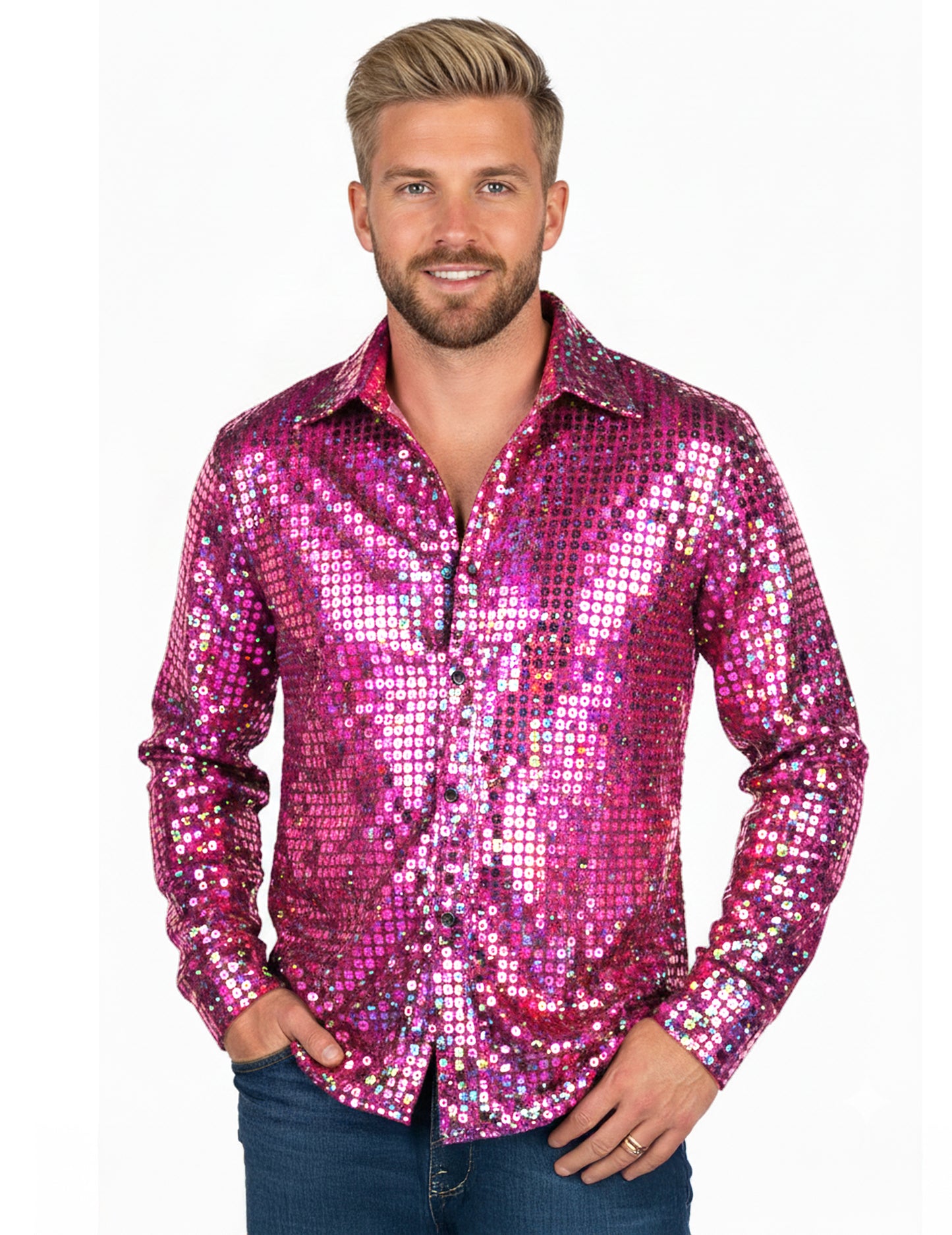 Luksuzna ružičasta muška disko košulja