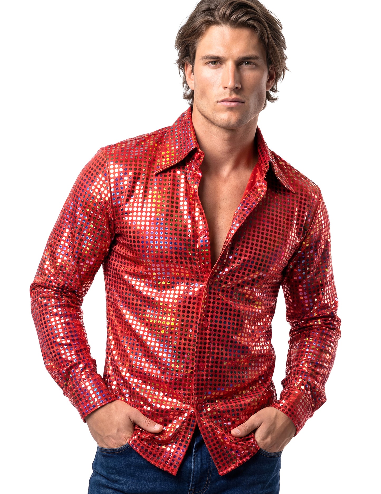 Muška disco košulja crvena, vrhunska kvaliteta 