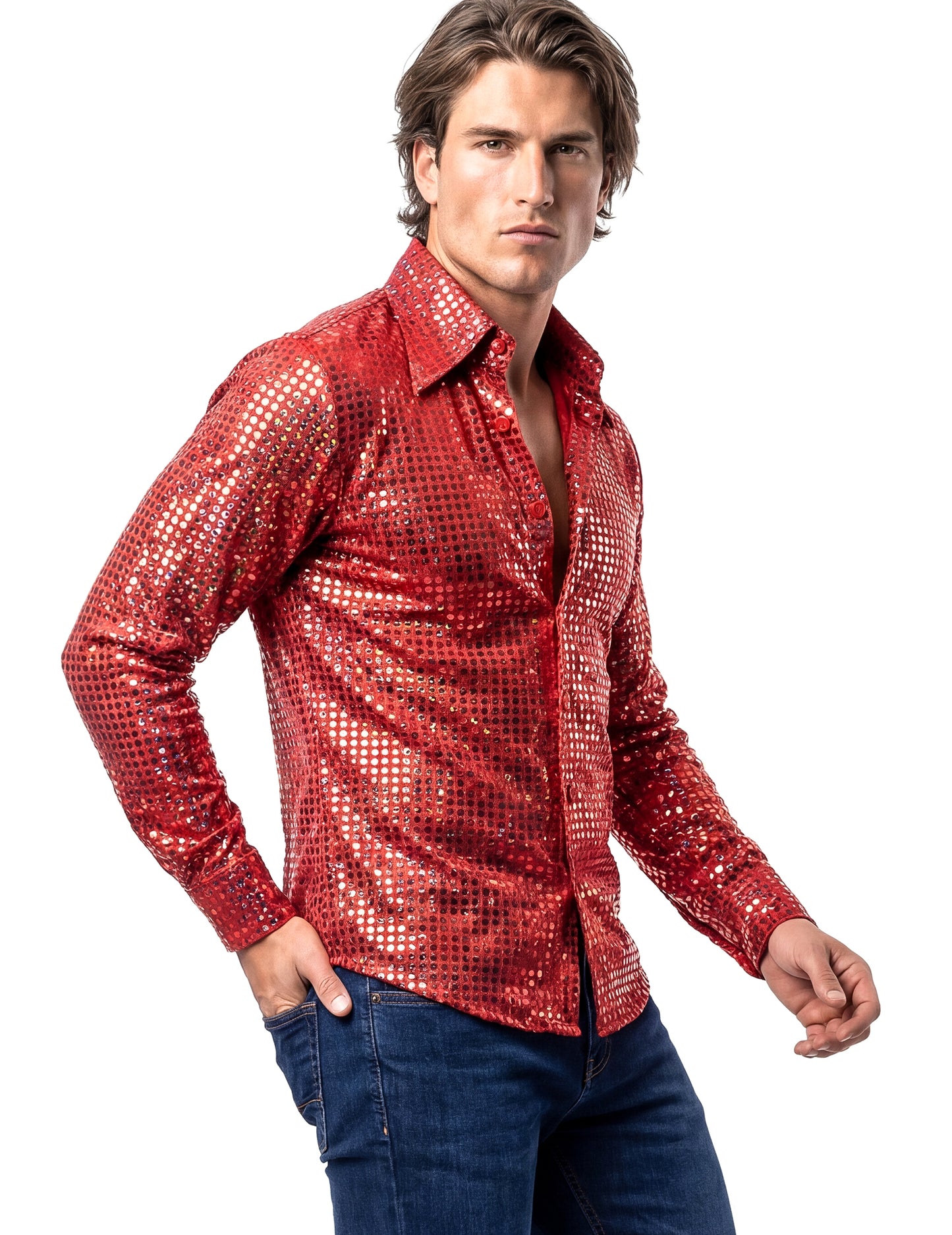 Muška disco košulja crvena, vrhunska kvaliteta 