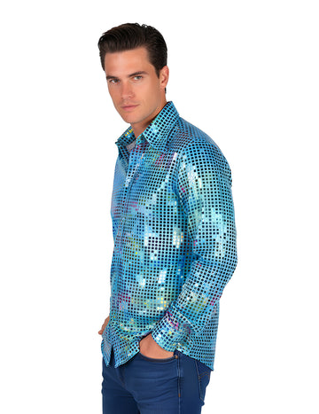 Muška luksuzna tirkizna disko košulja