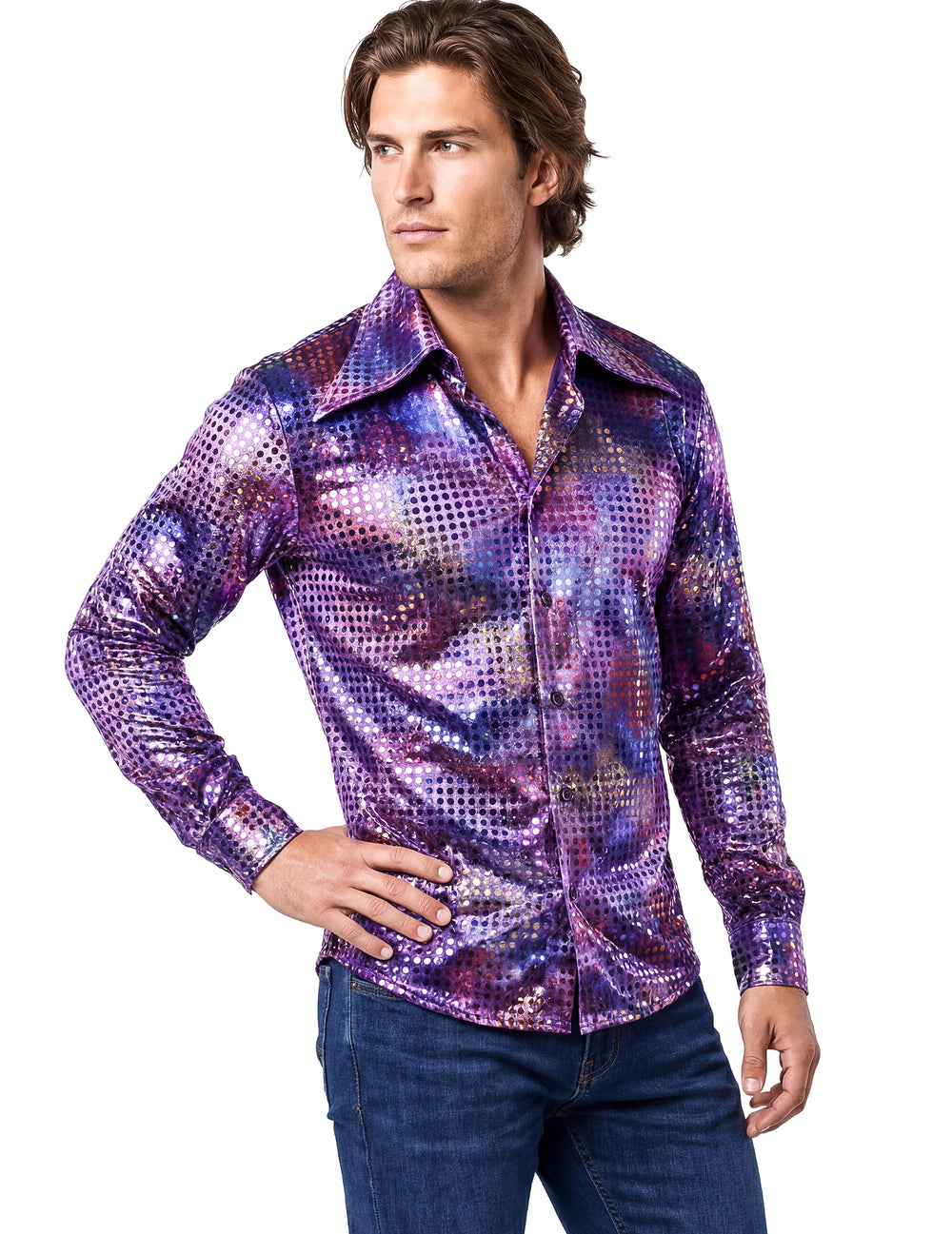 Vue de profil de la chemise disco pour homme