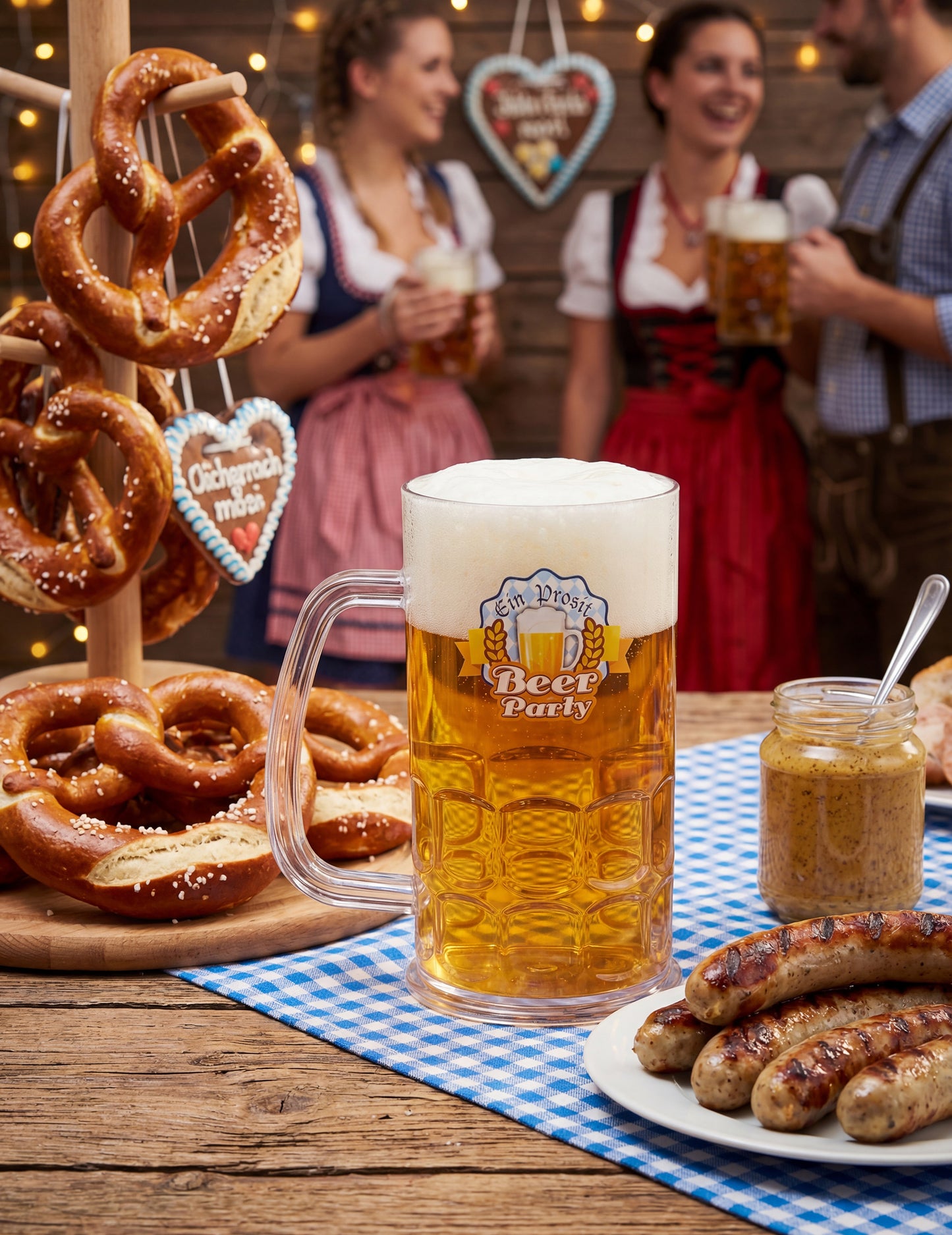 Festivna situacija s prozirnom pivskom kriglom Beer Party za odrasle